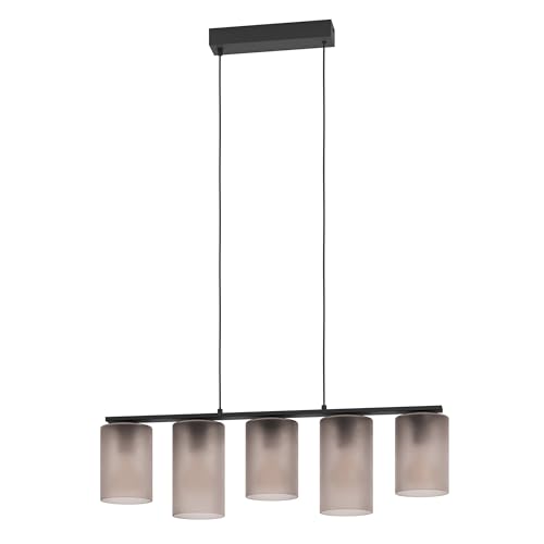 Eglo Pendant Lighting Colomera, 5 Light Hanging lamp Above Dining Table, Elegant Dining Room Ceiling Light Fixture, Black Metal and Smoked Glass, E27 Socket, 80 cm