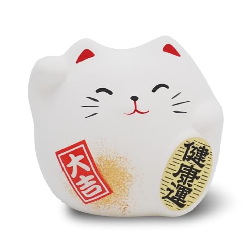 COTONOHA Banko Ware Maneki Neko - 2.2-Inch Small Lucky Cat Figurine for Good Fortune Made in Japan (White)
