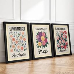Flower Market Postcards Vintage Set of 3 Framed Wall Art Prints A3