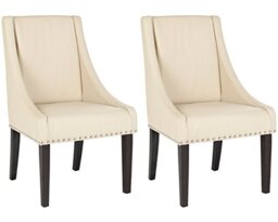 SAFAVIEH Set of 2 Wooden Dining Chairs, in Cream and Leather