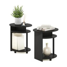 Furinno JAYA Set of 3, 3-Tier Round Side Table with Oval Tabletop, Walnut