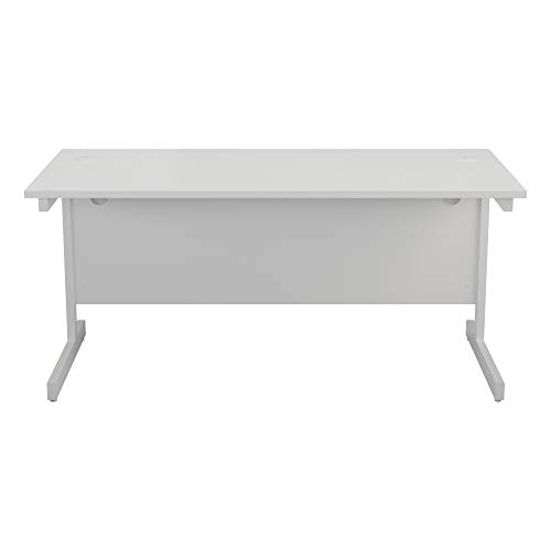 Office Hippo Heavy Duty Rectangular Cantilever Office Desk, Home Office Desk, Office Table + Integrated Cable Ports, PC Desk For Office or Home, 5 Yr Wty - White Frame/White Top, 80cm x 80cm