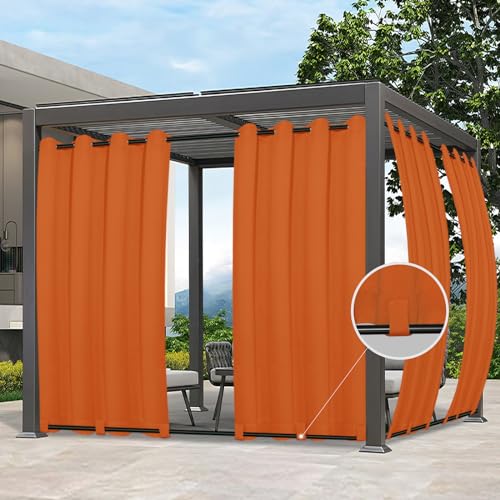 Easy-Going Outdoor Curtains Waterproof Windproof Weatherproof Curtain for Patio, Cabana, Porch, Pergola and Gazebo, Grommet Top and Tab Bottom Drape, 1 Panel, 54x120 inch, Orange