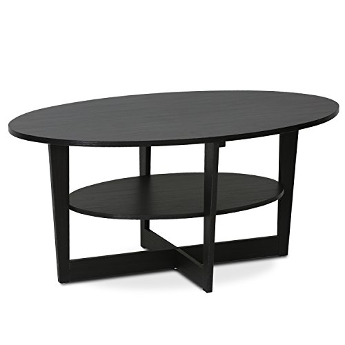 Furinno JAYA Coffee Table, 2-Tier Round Modern Coffee Table with Oval Tabletop, Side Table with Open Shelf, for Living Room, Bedroom, Home Office, Walnut