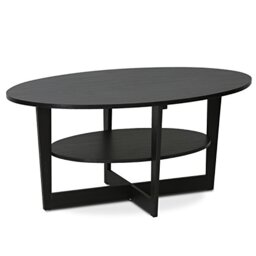 Furinno JAYA 2-Tier Round Side Table with Oval Tabletop, Walnut