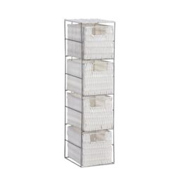 Home Source Bathroom Chest of Drawers, 4 White Seagrass Storage Baskets, Silver Metal Frame, 65cm