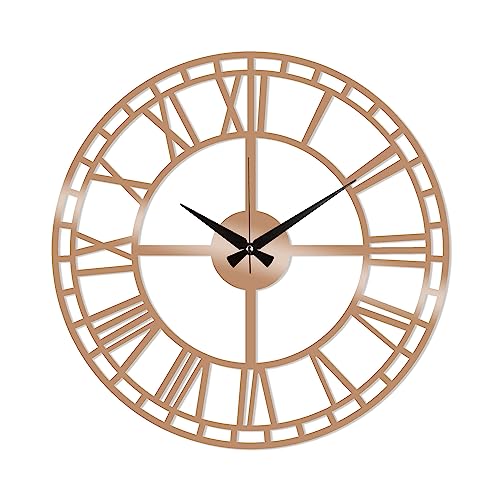 WELL HOME MOBILIARIO & DECORACIÓN Metal Decorative Circular Wall Clock Roman Numerals Copper