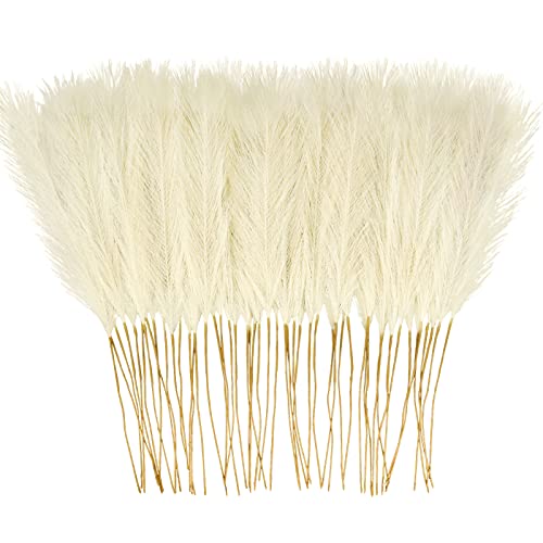 "obbsie 50PCS Faux Pampas Grass, 21.6"" Short Artificial Pompous Grass Floral Fake Pompas Grass Branches Vase Filler Flower Arrangement for Home Wedding Boho Decor, Beige"