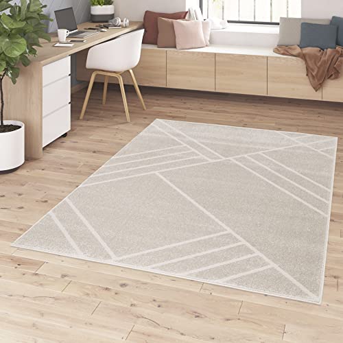 BALTA Living Room Rug, Modern Style Indoor Rug for Living Room/Bedroom, Geometric Design, Easy Care, Thickness 9 mm, Polypropyene, 120 x 170 cm, Grey – Cream