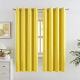 DUALIFE Thermal Insulated Blackout Curtains Room Darkening Grommet Top Curtains for Bedroom 63Wx52L Inch Illuminating Yellow, Set of 2