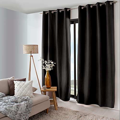 ED Enjoy Home - Curtain - Polyester - 135 x 240 cm - Black - Nordica Collection - Ready to Hang - Washable at 30 °C - For All Rooms - Bedding - Curtains
