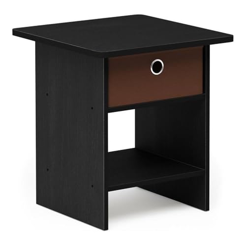 Furinno Dario End Table/ Night Stand Storage Shelf with Bin Drawer, Americano/Medium Brown