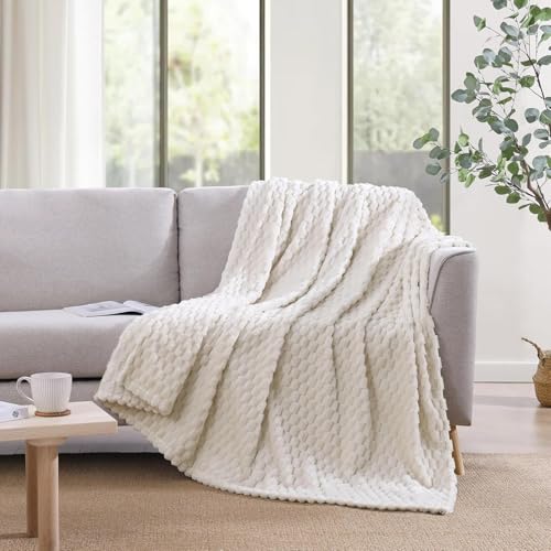 "Monbix Ivory Fleece Throw Blanket for Couch- Room Decor Soft Cozy Blankets for Women,Lightweight Fuzzy Fleece Flannel Bed Blanket Suitable for All Seasons(60""??80"",Ivory)"