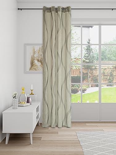 Homing Eyelet Curtain with Waves Crashop Look Modern Decorative White/Grey