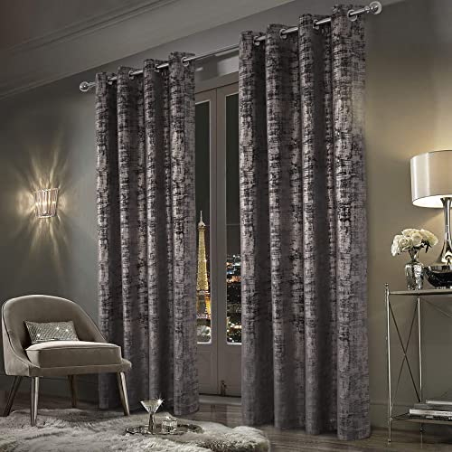 always4u 100% Blackout Soft Velvet Curtains for Bedroom Living Room Thermal Energy Saving 95 Inches Long Luxury Gold Foil Print Drapes 2 Panels Charcoal Grey