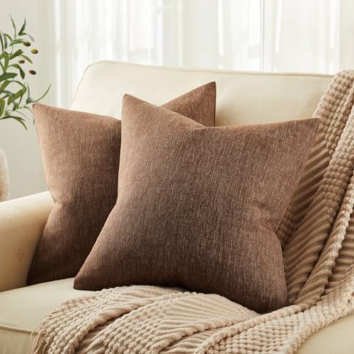 ZeeMart Rustic Linen Throw Pillow Covers Set of 2, Brown 16x16in - Textured Pillow Case, Rustic Cotton Linen Fabric, Modern Farmhouse Cushion Covers for Sofa Bed Living Room Home Decor