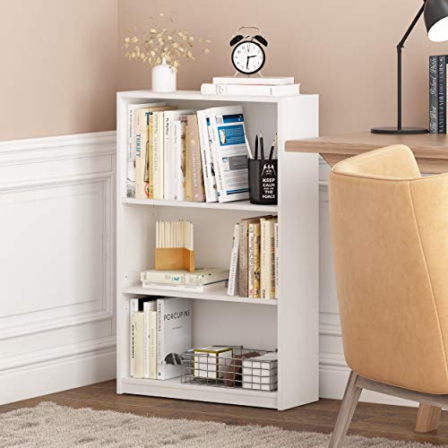 Furinno JAYA Book Shelf, 3-Tier Bookshelf, Bookcase with Adjustable Shelves, 24.1cm x 62.2cm x 102.4cm, for Living Room, Bedroom, Home Office, Plain White