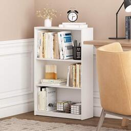 Furinno JAYA Book Shelf, 3-Tier Bookshelf, Bookcase with Adjustable Shelves, 24.1 x 62.2 x 102.4 cm, for Living Room, Bedroom, Home Office, Plain White