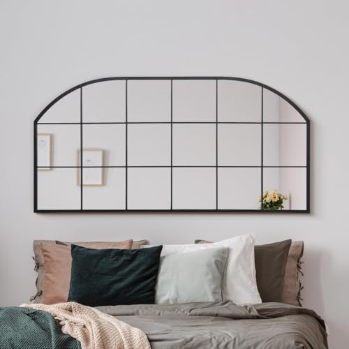 Elegant Black Arched Wall Mirror - Large 180 x 90cm Framed Oversized Mirror - Modern Arch Design for Living Room, 174 x85