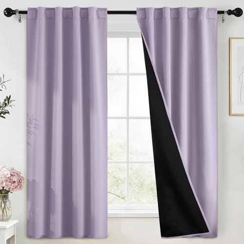 Yakamok Blackout Curtains Thermal Insulated Window Treatment Panels Room Darkening Blackout Drapes for Bedroom Back Tab/Rod Pocket Living Room Draperies, 40 x 63 Inch, Lilac, 2 Panels