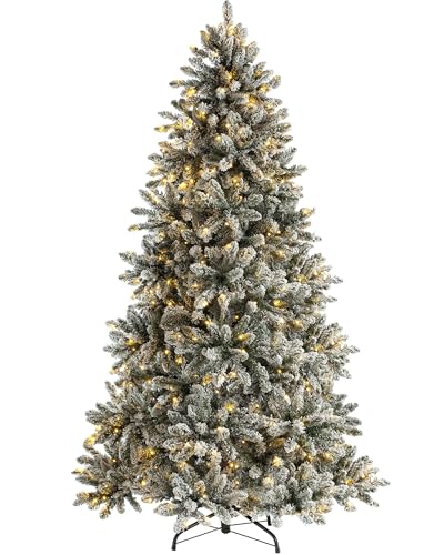WeRChristmas Pre-Lit Full Bodied Snow Flocked Christmas Tree with 350 Chasing Warm LED Lights, Multi-Colour, 6 feet/1.8m