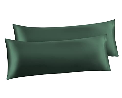 Ersmak Satin Body Pillow cover Set of 2, 20x54 Inches, Dark Green, Ultra Soft, Stain Resistant, Polyester Satin Fabric, 2 Pack