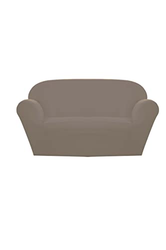 GEMITEX FLEXY 2 Seater Sofa Cover Taupe Made in Italy UNIVERSAL BIELASTIC WITH CURTAIN Poles