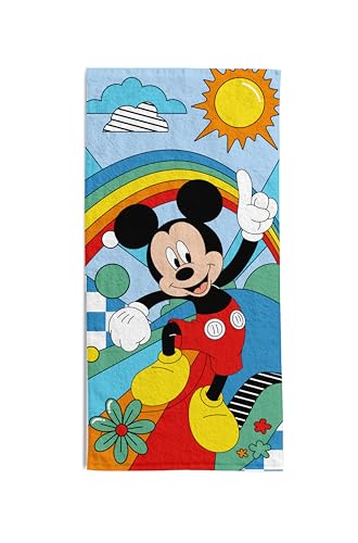 hermet Mickey Mouse Beach Towel, 70 x 140 cm, Beach or Pool Towel, 100% Soft Cotton, Practical and Lightweight