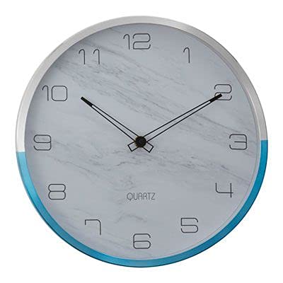Premier Housewares Wall Clock Silver/Blue Finish Silver Frame Clocks For Living Room/Bedroom/Contemporary Style Round Shaped Design Metal Clocks 4 x 30 x 30