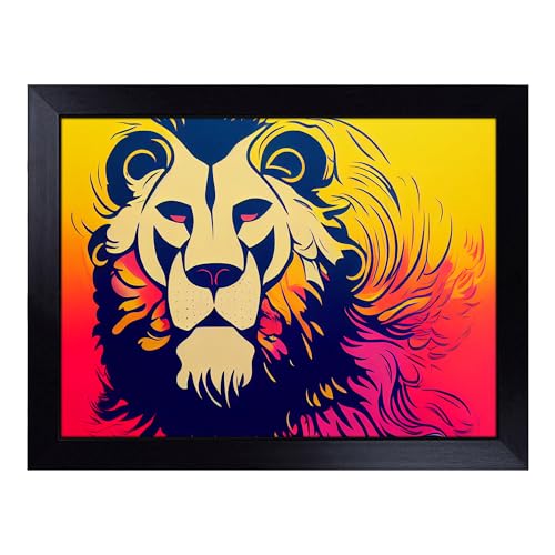 Lap Tray with Bean Bag Cushion, Stimulating Abstract Lion - Handmade in the UK, Raised Wooden Edge, Padded Cushion, Heat-Resistant Wipe-Clean Surface, for Meals, Laptops and Crafts