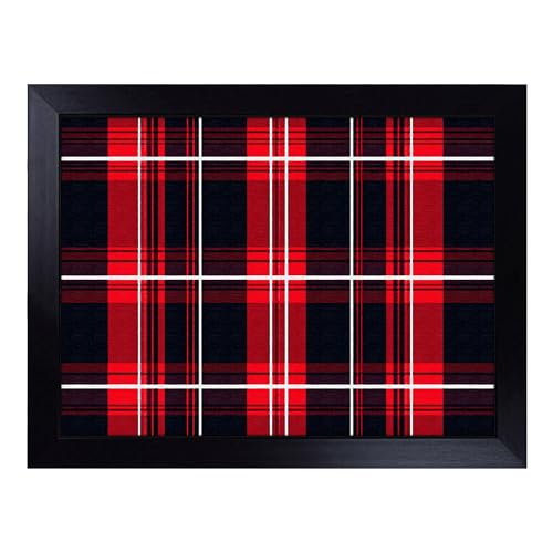 Lap Tray with Bean Bag Cushion, Tartan Pattern - Handmade in the UK, Raised Wooden Edge, Padded Cushion, Heat-Resistant Wipe-Clean Surface, for Meals, Laptops and Crafts