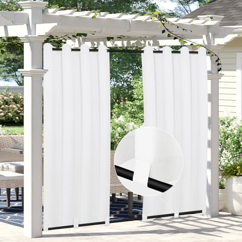 Easy-Going Linen Look Outdoor Curtains 54x96 inch, White - Waterproof Soft Thicken Outdoor Privacy Curtains for Patio, Gazebo, Grommet Top and Tab Bottom Drape, 1 panel