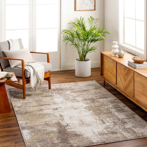 Livabliss Nalany Pysel Abstract Marble Style Floor Covering 200x275 cm – Modern Design for Living Room, Dining & Bedroom, Soft Medium Pile, Ivory, Brown & Taupe