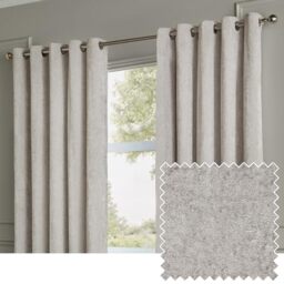 Paoletti Lustre Velvet Eyelet Curtain Pair – Luxury Soft Iridescent Sheen Textured Room Darkening Curtains (Silver – Width 117 x Drop 137cm)