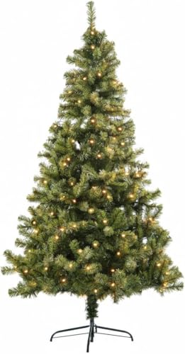 Pre-Lit 1.5m/5ft Artificial Christmas Tree Green Lincoln Pine 350 Tips - 130 Warm White LED Lights - 8 Light Modes - Traditional Realistic Natural Branches Metal Stand Festive Xmas Home Decoration