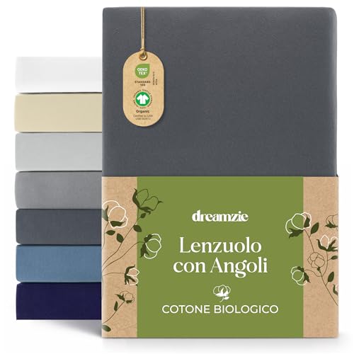 Dreamzie Organic Cotton Fitted Sheet, Dark Grey, 120 x 200 cm-130 x 200 cm