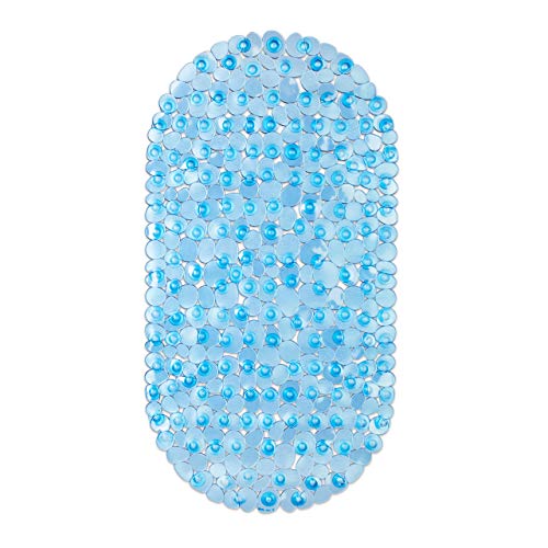 Relaxdays Anti-Slip Bath Mat, Stone-Look Design, Non-Slippery Suction Cups for Bathtub, Washable, WXD: 36 x 68 cm, Blue