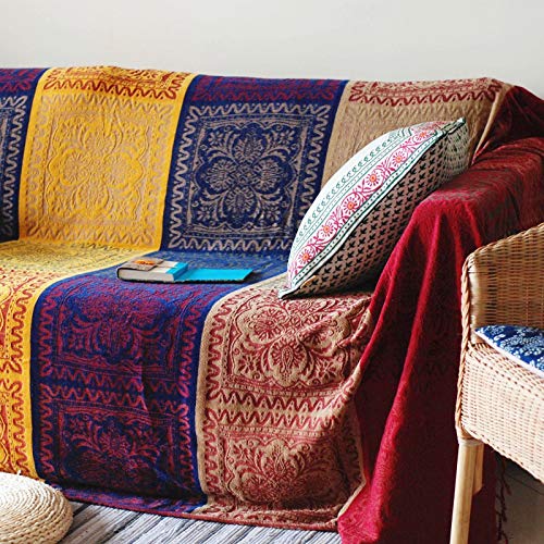 Bohemian Throws Blankets, Chenille Jacquard Tassels Throw Blankets for Bed Couch Soft Chair??? Bohemian Fringe Tassels (Red, Large: 86x102