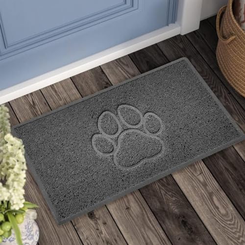 Nicoman Paw Embossed Shape Outdoor Only Dirt-Trapper Door Mat Washable Barrier Heavy Duty Doormat - (Drainage Open-Back, Small, Grey, 60 x 40cm)