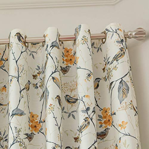 VOGOL Gray Bird Print Linen Textured Curtains, 52 x 63, 1 Panel, Grommet - Soft Light Filtering Fabric, Nature Inspired Print, Elegant Country Style, Drapes for Bedroom and Living Room Windows