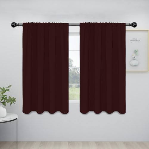 Easy-Going Rod Pocket Blackout Curtains for Bedroom, Room Darkening Window Curtains for Living Room, Thermal Insulated Noise Reduction Solid Window Drapes, 2 Panels(42x54 in, Wine)
