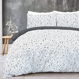 Sleepdown Polka Dots Reversible Black White Mono Duvet Cover Quilt Pillow Cases Bedding Set Soft Easy Care - Double (200cm x 200cm)