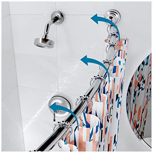 "Curved Shower Rod Brushed Nickel - Flips In and Out GREAT for Small Bathrooms Rounded Rotating Curved Curtain Rod - No Rust Stainless Curved Shower Rods Fit Standard Tubs 58.5???- 60"""