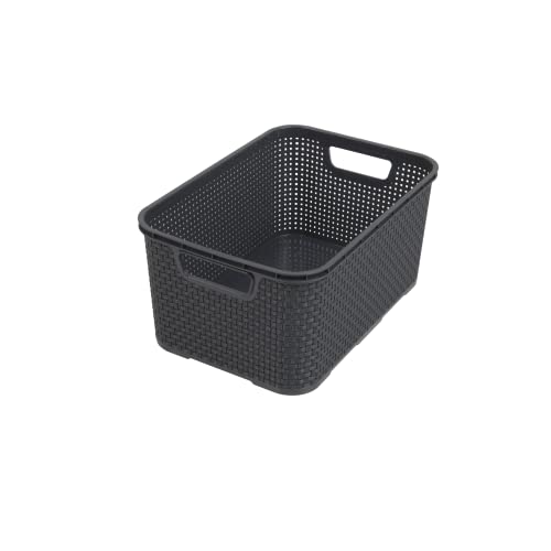 BranQ Home Essential Universal Multifunctional Basket in Rattan Design, Size L 19 L, BPA-Free Plastic PP, Anthracite, 38 x 27.8 x 18.5 cm
