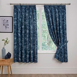 "Dreams & Drapes Design - Lorie - Pair of Pencil Pleat Curtains With Tie-Backs - 66"" Width x 72"" Drop (168 x 183cm) Bed Size in Blue"