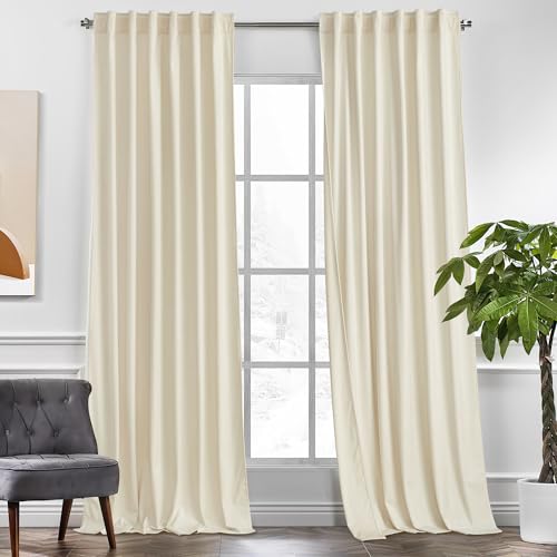 KGORGE Velvet Curtains Beige Blackout 84 inches 2 Panels for Bedroom - Luxury Velvet Blackout for Living Room, Soft Darkening Thermal Insulating Window Drapes, Back Tab Rod Pocket, W52 x L84