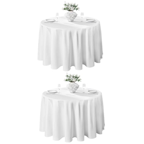 Vidafete 2 Pack 120inch Round Tablecloth Polyester Table Cloth???Stain Resistant and Wrinkle Polyester Dining Table Cover for Kitchen Dinning Party Wedding Rectangular Tabletop Buffet Decoration (White)