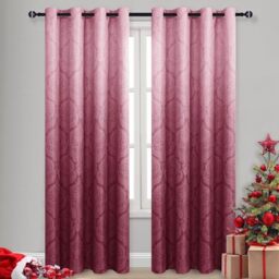 DWCN Ombre Room Darkening Curtains for Bedroom - Luxury Damask Patterned Grommet Blackout Drapes for Living Room, 1 Pair Gradient Window Curtain Panels, 52 x 84 Inches Long, Burgundy Red