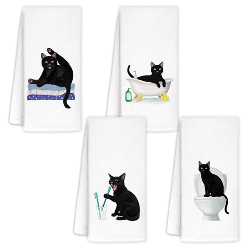 Jvpke Black Cat Hand Towels for Bathroom Set of 4 - Black Cat Decor, Cats Gifts 16x24