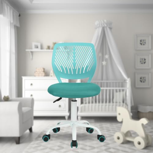 FurnitureR Versatile Kids Work Without Armrests Adjustable Height Colorful Swivel Study Chair for School and Home Office, Turquoise, Metal, 44 x 40 x 87 cm